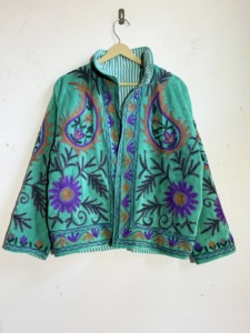 Vibrant Kashmiri Embroidered <b>Velvet</b> Suzani <b>Jacket</b> | Vintage Reversible Boho Coat | Embroidery <b>Jacket</b> - Product Image 1