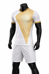 Conjunto de Uniforme de Fútbol Personalizado en Oro Blanco para Hombre, Camiseta y Pantalones Cortos de Fútbol Transpirables de Secado Rápido, OEM ODM - Product Image 3