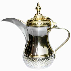 Cafetière arabe en acier inoxydable Dallah, finition or et argent de luxe, serveur de café arabe traditionnel, cafetière islamique - Product Image 1