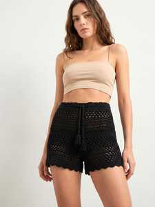 Shorts en flanelle à carreaux pour femmes, taille mi-haute, cordon de serrage, coupe régulière, style décontracté avec volants, motif blanc, rose, noir - Product Image 1