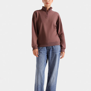 <b>Top</b> Manufacturers <b>Women</b> Solid Mauve Half Zip Stand Collar Breathable Eco-Friendly Front <b>Long</b> <b>Sleeve</b> Pullover Sweatshirt Winter - Product Image 1