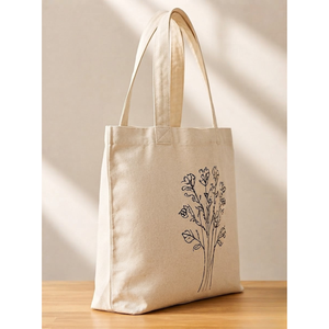 Eco Friendly Botanical Line <b>Art</b> Cotton <b>Canvas</b> Tote Bag Cream <b>Large</b> Capacity Floral Sketch Women Shoulder Handbag Reusable Carry - Product Image 3