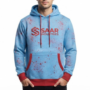 เสื้อฮู้ดผ้าฟลีซสีน้ำเงินพิมพ์ลายสีแดงทรงหลวมสำหรับผู้ชาย ยี่ห้อ Saar Industries รุ่น Solid ODM ป้องกันขนร่วง เหมาะสำหรับฤดูหนาว - Product Image 2