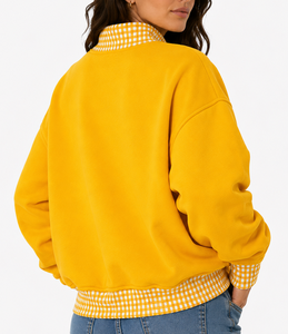 Sweat-shirt à col roulé pour femme 1902, vente en gros, personnalisé, à pois gingham, patchwork, grande taille, épaules tombantes, en tissu éponge, décontracté - Product Image 6