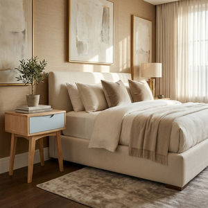 Mesita de Noche Tradicional Minimalista de Madera de Caucho y Pino con 1 Cajón para Dormitorio, Origen Vietnam, Marca OEM - Product Image 1