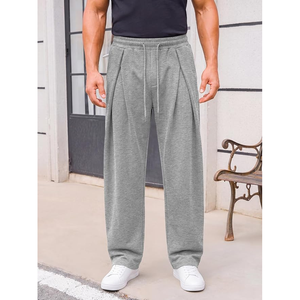 Pantalones Deportivos de Algodón Gris para Hombre, Cintura Elástica con Cordón, Pliegues, Corte Holgado Informal, para Otoño - Product Image 4