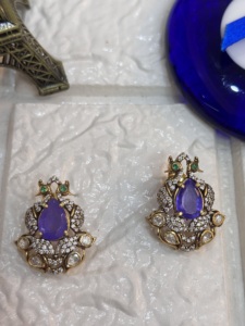 <b>studs</b> earring in doublet stone in peacock design floral shape with gold plated in handmade <b>studs</b> earring wedding jewelry - Product Image 1