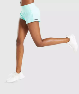 Shorts Deportivos de Cintura Alta para Mujer, Color Verde Menta, de Secado Rápido, Tejido Elástico, Corte Regular, Color Sólido, Ropa Deportiva - Product Image 2