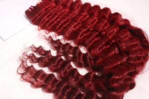 Extensiones de Cabello Humano Remy Ondulado Profundo, Color Rojo Sangre, Cutícula Alineada, Vietnamita, 100g, Doble Trama, Precio de Fábrica, Color Personalizado - Product Image 3