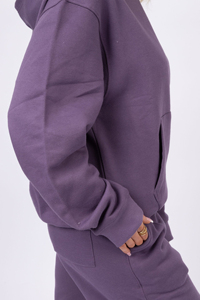 Ensemble de survêtement 2 pièces pour femme, violet, oversize, à épaules tombantes, en molleton uni, avec sweat à capuche et pantalon de jogging à revers côtelés, élégant - Product Image 5