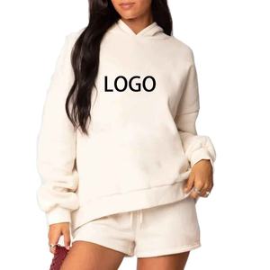 Good Quality Fabric Ladies Oversized Pullover Hoodie Short <b>Set</b> Hip Hop Sweat Suit Summer Casual Solid <b>Knitting</b> <b>Sets</b> - Product Image 1