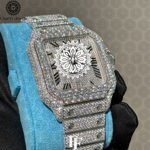 Charm Jewells Montre rectangulaire de luxe pour hommes incrustée de diamants, en acier inoxydable, à quartz analogique, fermoir pliant, 42 mm - Product Image 3