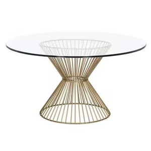 Mesa de centro con pedestal de jaula y patas doradas, con superficie de mármol gris, muy vendida, para oficinas ejecutivas de lujo y recepciones. - Product Image 4