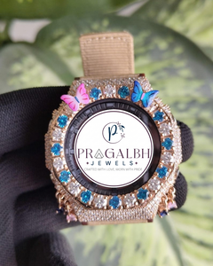 นาฬิกาเพชรแบบกำหนดเอง Pragalbh Jewels ประดับเพชรโมอิสซาไนต์รูปผีเสื้อ ตัวเรือนสแตนเลสสตีลสีโรสโกลด์ ของขวัญสุดหรู - Product Image 1