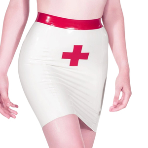 Jupe courte en cuir PU taille haute pour femme, couleur unie, design asymétrique brillant avec imprimé croix rouge, style sexy, à porter toute l'année - Product Image 3