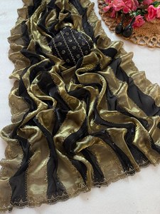 Sari traditionnel Reglance Premium Soft 9 Patta Space Silk, magnifique travail artisanal Jarkhan, bordure richement ajourée, infroissable et lourd - Product Image 2