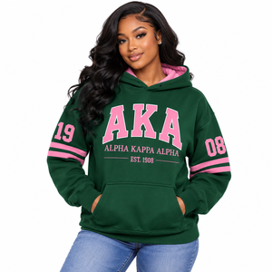 เสื้อฮู้ดปักลาย Alpha Kapa Alpha สำหรับฤดูหนาว สีเขียว สไตล์ Greek Life สำหรับสวมใส่ทุกวัน - Product Image 1