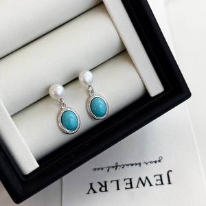 Boucles d'oreilles pendantes en argent pur, turquoise bleu rétro, Zhuji Danshui, bijoux fins et tendance - Product Image 2