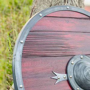 Bouclier rond en bois de style nordique rustique, fait main, pour la décoration intérieure et l'exposition historique - Product Image 4