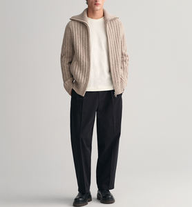 Cárdigan de lana para hombre con cuello tipo cowl, cremallera, bolsillos inclinados acanalados, de peso pesado, informal, de invierno, personalizado, venta al por mayor de fábrica - Product Image 6