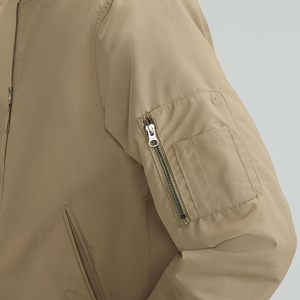 Chaqueta Bomber Caqui para Hombre, Color Sólido, Cierre de Cremallera, Cuello Alto, Estilo Casual para Otoño, Corte Regular, Poliéster, Algodón, Lona - Product Image 6