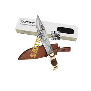 Damasco caza Bowie cuchillo mango de cuero empuñadura de latón/vaina con pomo Manual certificado CE 9,5 "regalo de caza de alto carbono - Product Image 2