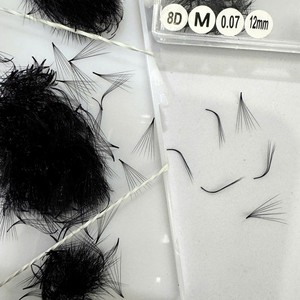 Extensions de cils VIETKINGLASH Volume 3D-8D, faites à la main, naturelles, longues, noires mates, en cheveux synthétiques, 6D 8D 0.07 M, courbure M, base pointue - Product Image 1