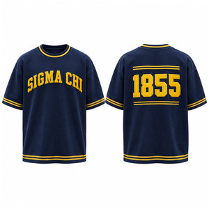 T-shirt à manches courtes col rond pour homme Sigma Chi 1855, bleu marine avec bordure contrastée jaune, style preppy, en coton - Product Image 1