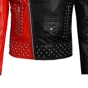 Chaqueta de cuero acolchada para mujer, estilo motero, corte ajustado, con cremallera frontal, tejido de pana genuina - Product Image 4