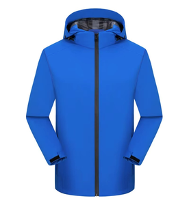 Veste coupe-vent à capuche bleu clair pour homme avec fermeture éclair, vêtements décontractés pour l'extérieur, saison automne, matière polyester - Product Image 4