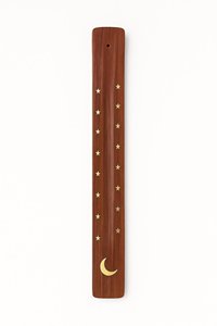 Porte-encens en bois fait main avec plateau brûleur de bâtonnets et détails en laiton, attrape-cendres en bois naturel, objet décoratif pour la méditation à domicile - Product Image 5