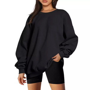 Sweat-shirt décontracté pour femme, coupe ample, col ras du cou côtelé, doublé, écologique, respirant, séchage rapide, streetwear d'hiver, devant - Product Image 6