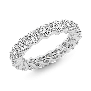 Bague éternité tendance style moderne blanc/jaune/or rose, diamants de laboratoire ronds entrecroisés, qualité VS1, VVS1, pour femme - Product Image 3