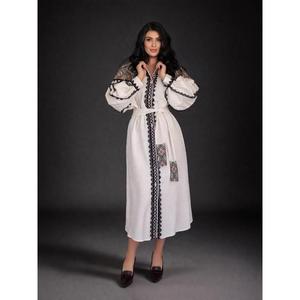 Vestido de bautizo para mujer Vyshyvanka, bordado ucraniano, corte en A, cintura natural, blanco, largo hasta la rodilla - Product Image 1