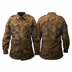 Veste longue de travail camouflage imprimée sur toute la surface, style moderne, multi-poches, fermeture à boutons en coton, veste d'extérieur - Product Image 3