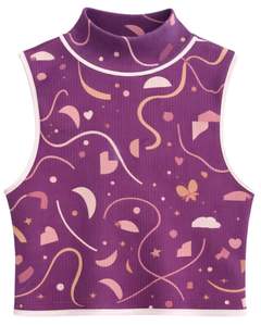 Débardeur côtelé imprimé violet pour femme, sans manches, décontracté, mode estivale, avec bordure contrastante, design personnalisé, fabricant - Product Image 1