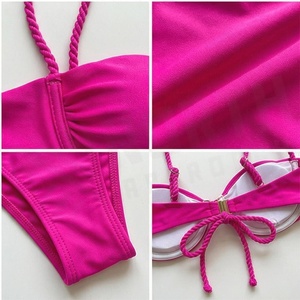 Ensemble de bikini bandeau rose uni pour femme avec bas de maillot de bain string extensible - Product Image 4