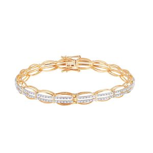 Bracelet en or jaune 14 carats avec diamants ronds en trois rangées et maillons ovales, paire - Product Image 1