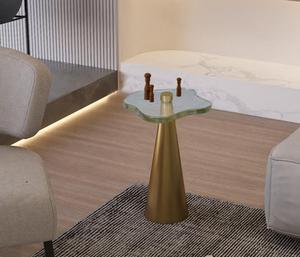Modern Irregular Glass Top Side Table With Brass Base Indoor Living Room Decor Accent Piece - Product Image 2