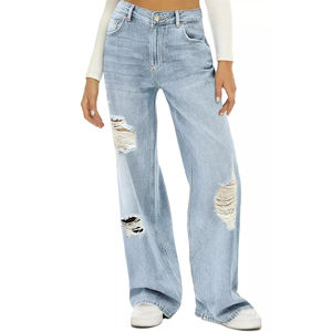 Pantalon en jean taille haute classique à jambe large style urbain pour femme, service OEM ODM, jean ample respirant à vendre - Product Image 1