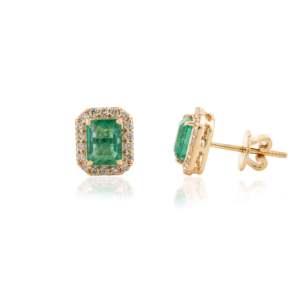 14K White Gold Emerald Cut Diamond <b>Halo</b> Stud <b>Earrings</b>-Timeless Wedding Jewelry - Product Image 5
