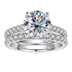Ensemble de bagues de mariage en moissanite à quatre griffes 3,0 ct en argent sterling 925 pour femme, cadeau de bijoux de mariage - Product Image 3