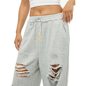 Pantalones deportivos holgados con logo personalizado, frente plano, transpirables para invierno, 100% algodón orgánico, corte holgado, pantalones desgastados. - Product Image 4