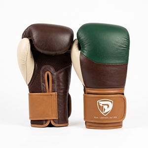 Gants de boxe verticaux portables en cuir vert et marron Dumela International 16 Oz, équipement d'entraînement professionnel, design avec logo - Product Image 1