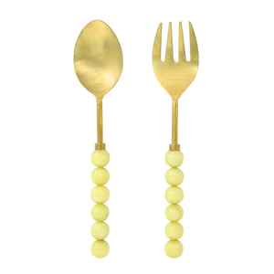 Ensemble de Cuillères et Fourchettes à Salade en Métal Doré de Qualité Supérieure avec Manche en Résine Blanche pour Table de Cuisine - Product Image 5