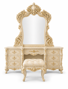 Cama Redonda King Size de Madera Maciza Tallada en Dorado, Estilo Palacio Real Moderno, con Acabado Blanco Dorado, Muebles de Dormitorio de Lujo - Product Image 4