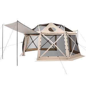 Tente de gazebo pop-up 15 x 15 pieds, écran anti-moustiques, auvent sphérique à 13 côtés pour le camping, sac de transport, abri solaire pour 12 à 15 personnes - Product Image 1