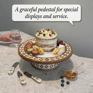 Handcrafted Bone Inlay Wood Cake Stands <b>Set</b> Of 2 Round Shape Geometric Design Durable & Premium Export Quality For Serving Cakes - Product Image 5