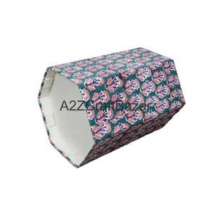 Poubelle hexagonale pliable à ouverture supérieure en carton de papier de coton écologique indien fait main, motifs imprimés DIY, élégante pour la rue - Product Image 6