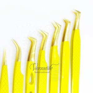 Pinzas aplicadoras de pestañas de Punta múltiple con agarre de diamante dorado, Etiqueta Privada, herramienta de cejas de volumen puntiagudo de acero inoxidable sostenible - Product Image 1